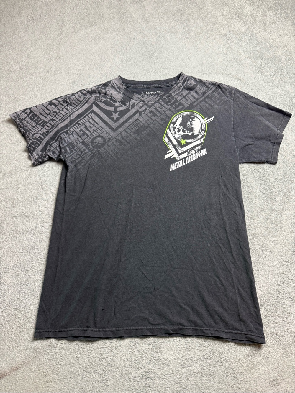 Y2K Affliction Style Metal Mulisha T-Shirt Black/Grey/Green Jesse Pinkman Size M